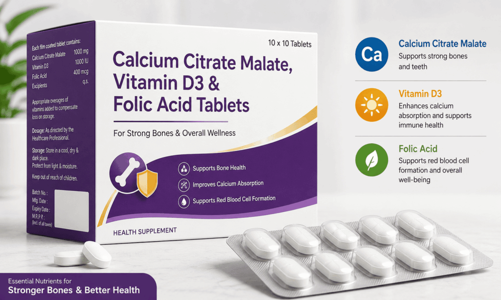 Calcium Citrate Malate, Vitamin D3 and Folic Acid Tablets