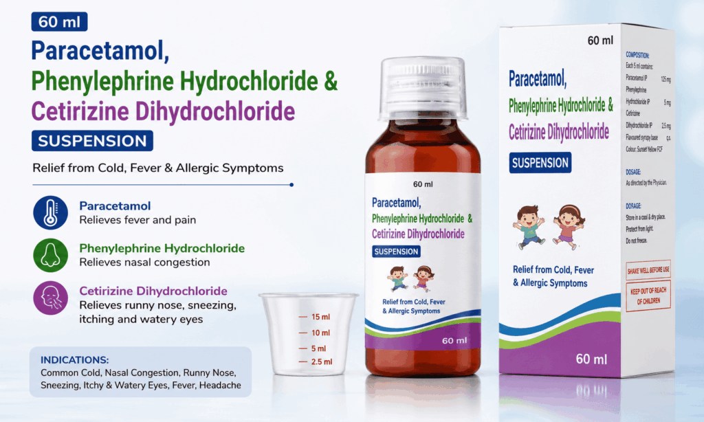 paracetamol phenylephrine hydrochloride and cetirizine dihydrochloride suspension
